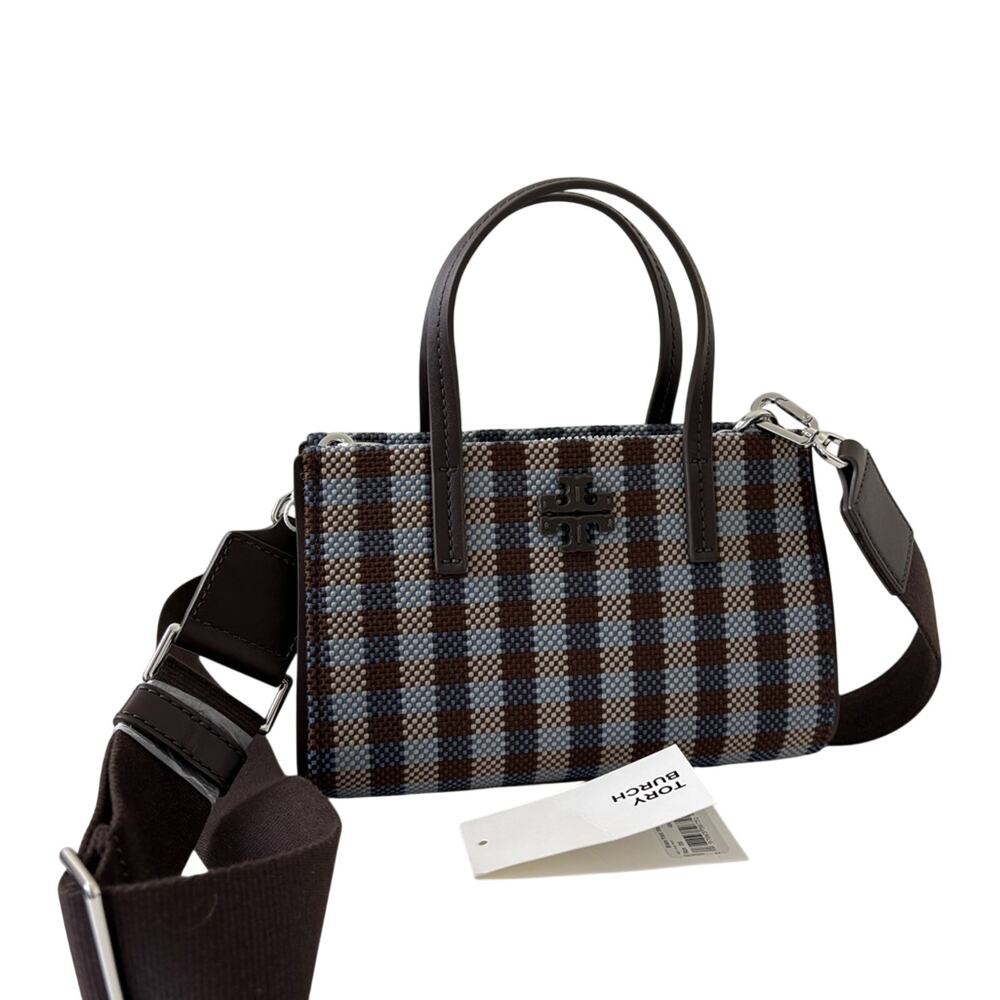 Sold❌Tory Burch Brown and Blue Checkered small tote